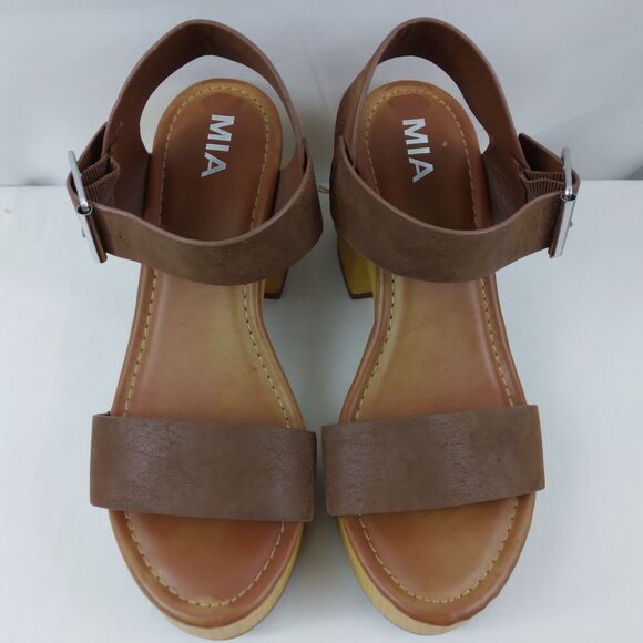 MIA Nira Open Toe Platform Sandal Brown Faux Wood Heel Boho Y2K Womens Size 8.5 - Picture 2 of 10